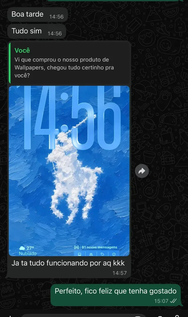 Print de conversa real de cliente da AuraPapers