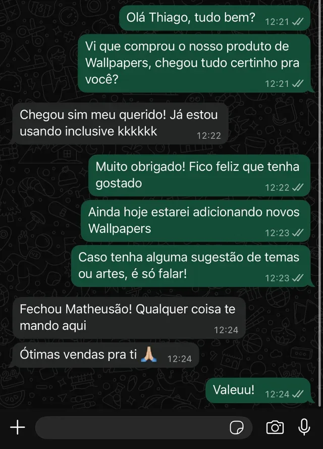 Print de conversa real de cliente da AuraPapers